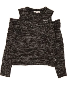 DKNY Womens Crop Crew Neck Jumper Sweater UK 14 Large Silver Flecked SI34 - Picture 1 of 3