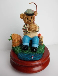 Fishing Threadbear Musical Figurine, Romance Swiss Movement on a Wooden Base - Picture 1 of 12