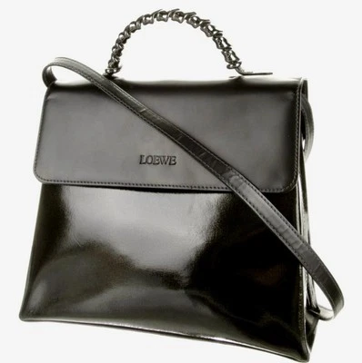 Auth Loewe Black Matte Leather & Dark Green Patent Vintage Top Handle 2way Bag - Image 1 of 4