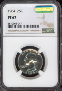 1964 Proof Washington Silver Quarter 25C NGC PF67 MAC Quality - Picture 1 of 2