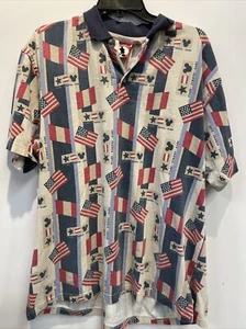 Vintage Disney Poloshirt All Over Print Hidden Mickey Mouse USA Flagge Herren 2XL - Bild 1 von 3