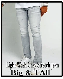 Men Evolution Denim Jean Light Grey Wash Big & Tall Stretch Jean Size 46 - Picture 1 of 5