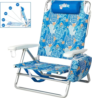 Mochila de cadeira de praia reclinável 5 posições espreguiçadeira plana para adultos pesada - Imagem 1 de 4