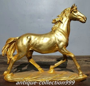 10.8" Old China Dynasty Bronze Gilt 12 Zodiac Pentium Horse Animal Sculpture - Picture 1 of 9
