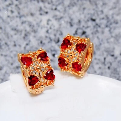 Dameohrringe  bildhübsche Ohrringe Blumen vergoldet Gold K18/750er rote Granat - Bild 1 von 3