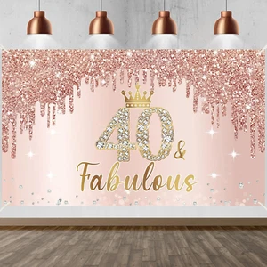 Rose Gold 40th Birthday Banner Decorations for Women Pink Rose Gold 40 & Fabu... - Picture 1 of 6