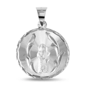 925 Sterling Silver Diamond Cut St. Jude Medallion Pendant - Round - 23 MM - Picture 1 of 4