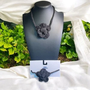 Urban Outfitters Blk Knit Flower Choker Adjustable Y2K Coquette Indie Aesthetic - Picture 1 of 6