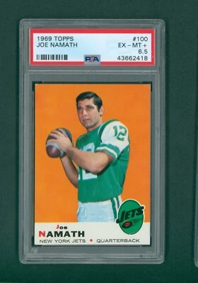 Tarjeta de fútbol americano Topps 1969 - #100 Joe Namath, PSA 6,5 excelente+ Foto 1 de 2