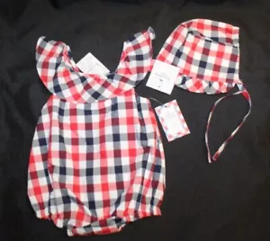 Neu Mädchen Tommy Bahama kariert Sommer Luftpolster Strampler Outfit Größe 12 Monate - Bild 1 von 2
