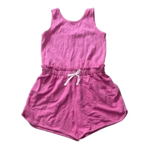 Cat & Jack Pink Sleeveless Ribbed Romper L(10/12) Cotton Pockets Elastic Waist - Picture 1 of 12
