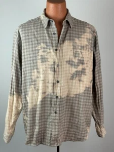 Artisan Bleach Tie Dye Flannel Gray Check Button Up Shirt * XL - Picture 1 of 5