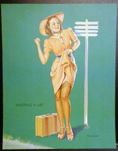 ORIGINAL ELVGREN PIN-UP LITHOGRAPH 1940 "KNEEDING A LIFT" LOUIS F DOW CO. - Picture 1 of 2