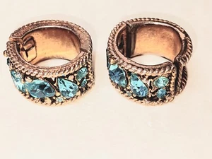 Vintage Barclay Clip Feder Creolen blaue Steine goldfarben  - Bild 1 von 6