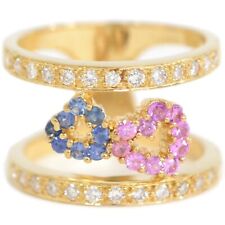Pink Blue Sapphire 0.46ct Diamond 0.42ct Ring 750 Yellow Gold US 5.5 7.9g