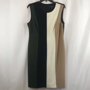 Connected Womens Sheath Dress Black Color Block Stretch Sleeveless Back Zip L 12 - Picture 1 of 11