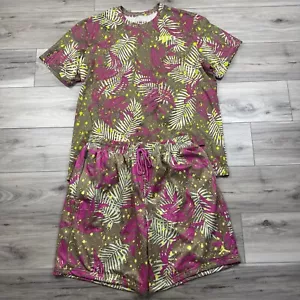Jordan Nike Men’s 2XL Tropical Palm Speckle T-Shirt & Shorts Set EUC Pink Green - Picture 1 of 11