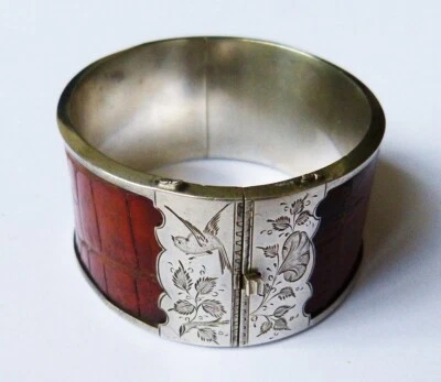 Bracelet en argent et cuir JOSEPH COOK & SON bijou ancien vers 1900 - Photo 1/4