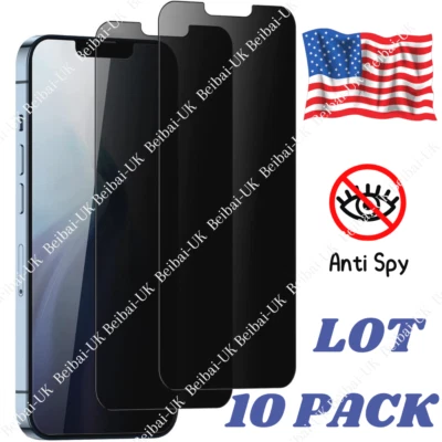 10 PACK Lot Privacy Screen Protector Tempered Glass For iPhone 13 12 11 XR X 8 7 - Image 1 of 4