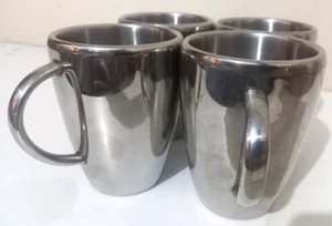 Set of 4x Mugs/Cups - Stainless Steel, Silver Metal - 9.5cm, Vintage - Picture 1 of 2