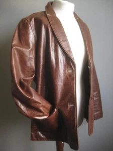 GAP LEATHER JACKET BLAZER 16 14 chestnut brown distressed ladies smart boyfriend - Picture 1 of 19