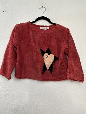 Anna Jo Designs Girls Sweater Cropped Red Heart Long Sleeve Size L - Image 1 of 4