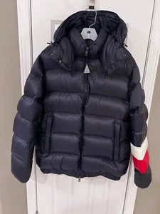 MONCLER Women's "Willm Giubbotto" Navy Down Hooded Puffer Jacket Size 6 - Picture 1 of 8