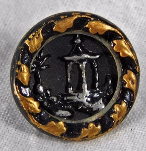 Atq 2 Piece Brass Metal Chinese Picture Button GAZEBO 5/8 - Picture 1 of 3