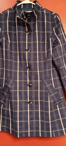 Liz Claiborne Multi-color Large Checks Womens XS Blue Coat Mid Thigh Knee - Picture 1 of 9