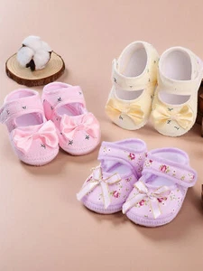 1Pair Baby Girl Shoes First Walkers Bowtie Newborn Baby Shoes Princess Infant T - Picture 1 of 9