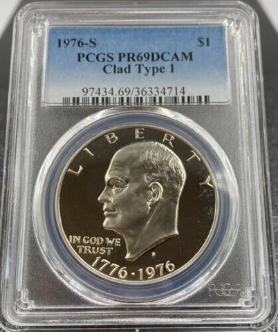1976-S Type 1 Eisenhower Proof PCGS PR69DCAM Clad￼ Dollar  one coin Cover