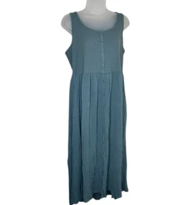 Vestido sin mangas Frye midi fácil botón delantero sin mangas medio azul boho cottagecore - Imagen 1 de 7