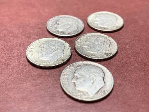 ROOSEVELT DIMES 1940-1959 90% SILVER Circulated - Lot of 5 Cover