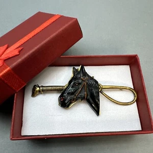 Antique Equestrian Horse Head Brooch Riding Crop Early Plastic Brass C Clasp - Picture 1 of 15