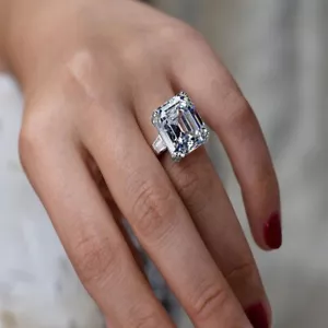 Women's Ring Cocktail Wedding Engagement CZ Gemstone Sterling Silver Emerald Cut - Picture 1 of 2