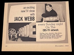 CBS TV Jack Webb Vintage Print Ad 60s General Electric True Sunday Night Show - Picture 1 of 6