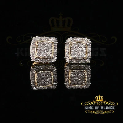 Pendiente cuadrado de oro amarillo real de 10 k con diamante de 0,15 quilates para mujer y hombre Foto 1 de 4