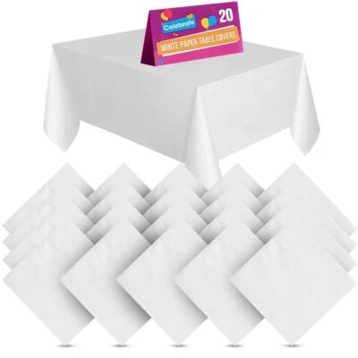 15-50 White Paper Table Cloth Square Disposable Birthday Party Tablecloth Covers - Image 1 of 4