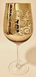 Large 9 3/4" h Clear Stem Gold Etched Wine Glass - Picture 1 of 6