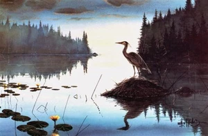 GREAT BLUE HERON HANGOUT - Beautiful Mint Print S/N By Les Kouba - Free Shipping - Picture 1 of 2