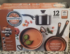 Farberware Glide 12 pc Cookware Set Black Copper Ceramic Nonstick Pots and Pans - Picture 1 of 12