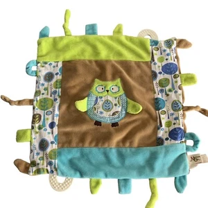 Maison Chic Blue Green Brown Owl Security Blanket Lovey Teether Knots Tag Crinkl - Picture 1 of 6