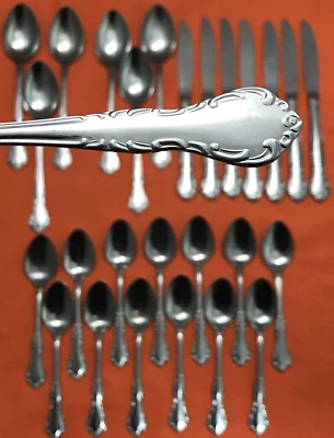 27 Pc Stainless Steel Flatware QUEENS COURT Stainless Japan Spoons & Knives - Image 1 of 4