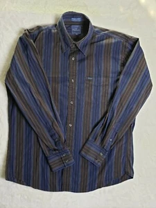 Faconnable Men's Striped Button Down Size Large Blue/ Brown 100% Cotton - Picture 1 of 8