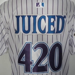 Camiseta deportiva de béisbol a rayas Sluggers Hit XL Big League Smoke JUICED 420 edición limitada - Imagen 1 de 17