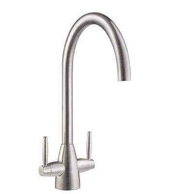 Liquida LT03BN Monobloc Swan Neck Twin Lever Brushed Nickel Kitchen Mixer Tap - Image 1 of 4