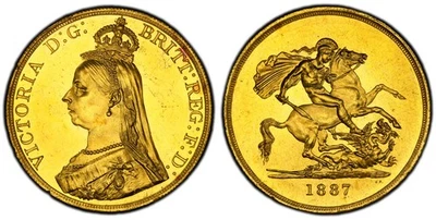 GREAT BRITAIN Victoria 1887 AV Five Pounds. PCGS MS62.  S-3864, Friedberg 390. - Image 1 of 2