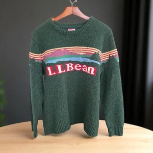 Suéter LL Bean Katahdin Intarsia Tejido Logo Spellout Verde Lana de Cordero Para Mujer LG - Imagen 1 de 4