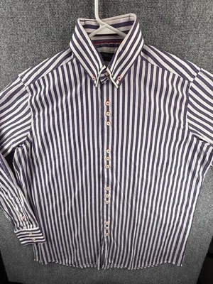 Coogi Classic Button Up Shirt Striped Purple White Long Sleeve 17.5 Men Designer - Image 1 of 4