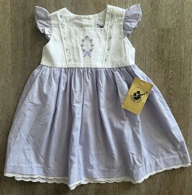 Vestido de guinga vintage Good Lad lavanda talla 3T bordado floral con ojales nuevo con etiquetas Foto 1 de 4